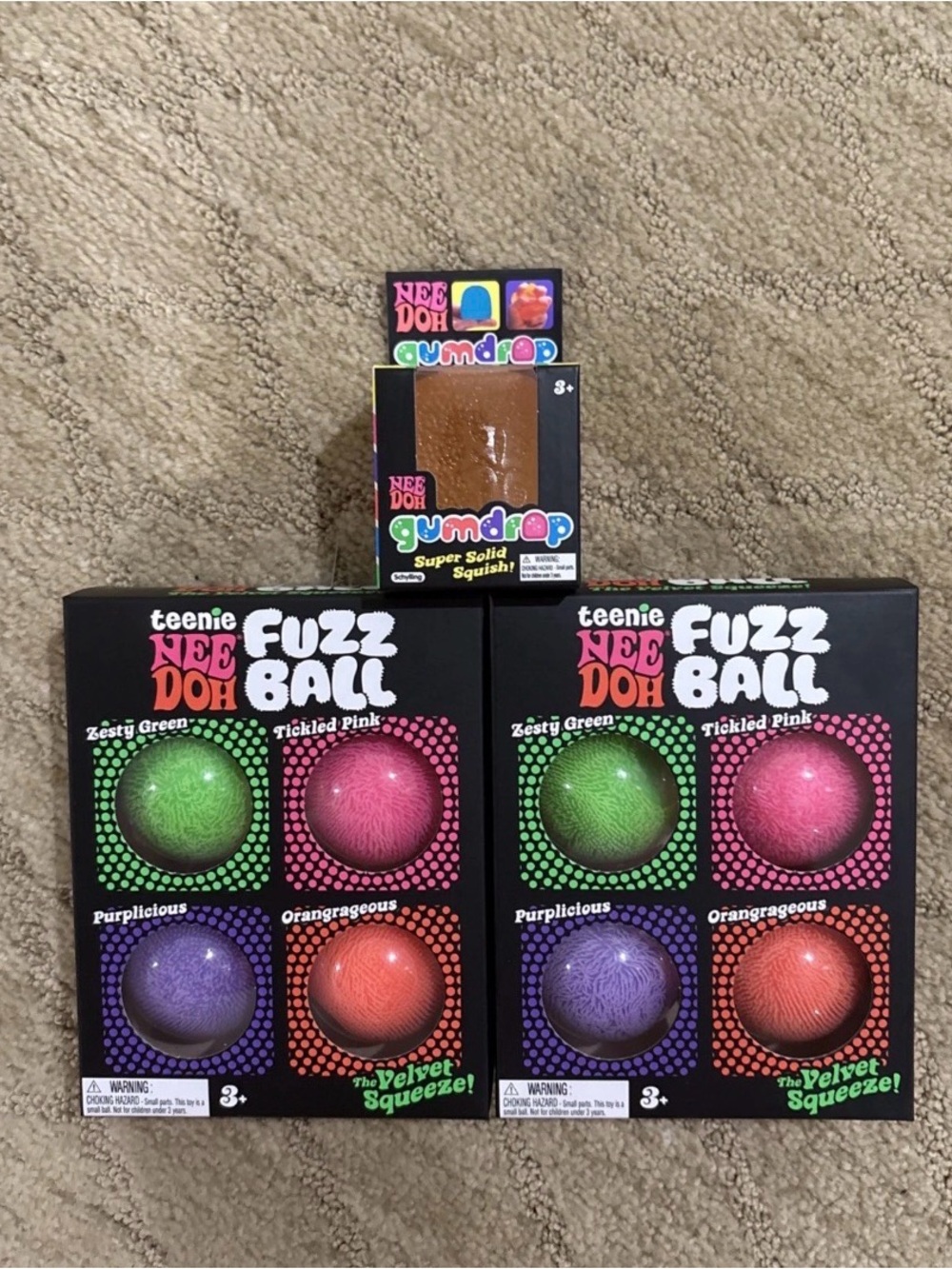 Schylling NeeDoh Teenie Fuzz Ball 4-Pack x2, Gumdrop Lot of 3 New Sealed Auth